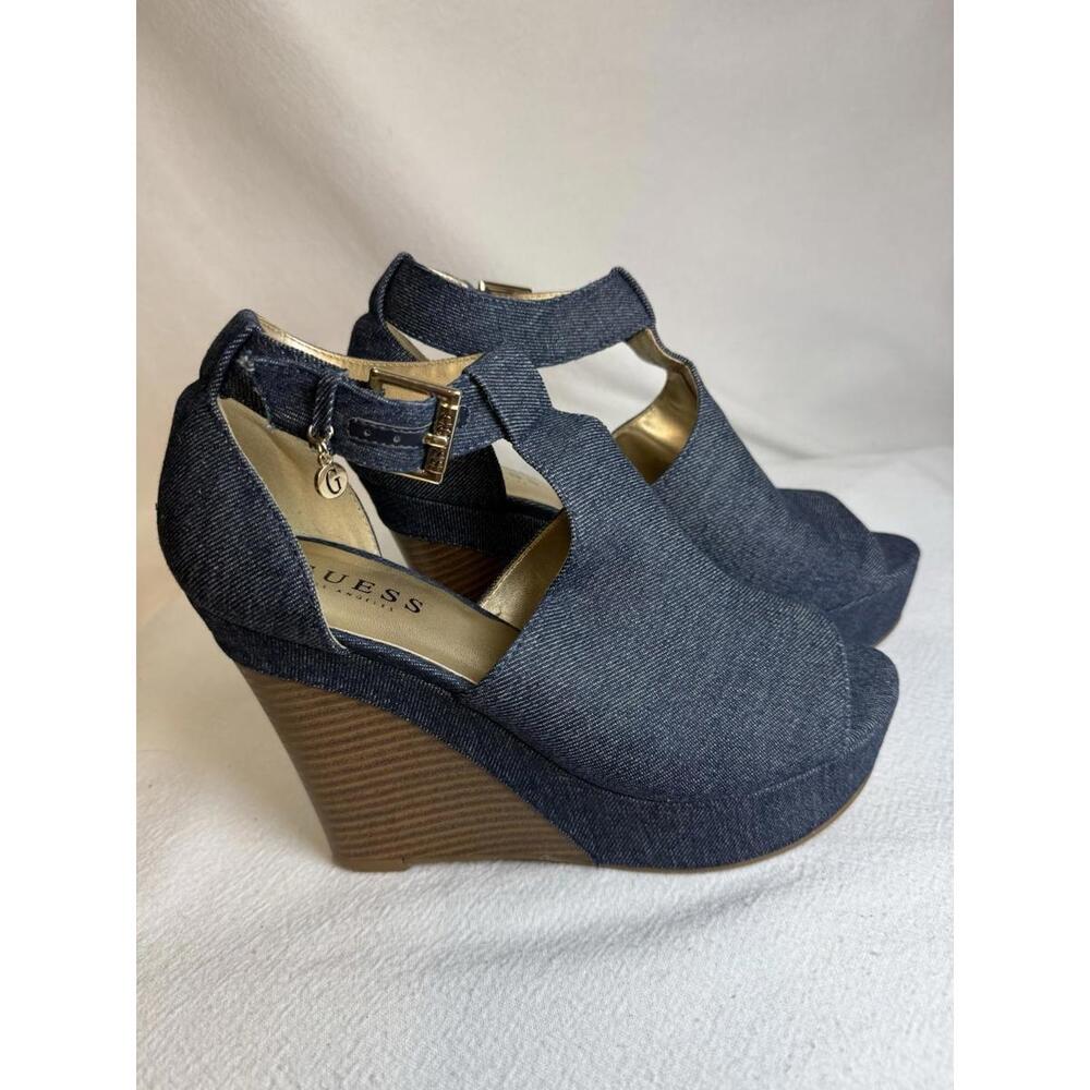 Euro Summer Guess Denim Wedge Shoe Denim Upper Paisley Hippie Festival BOHO - Picture 3 of 9